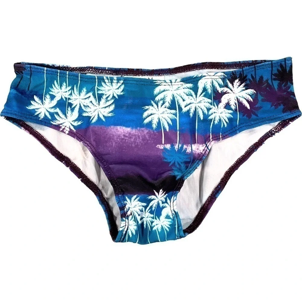 Iefiel Girls Med Swimsuit Tankini Tropical Palm Flounce Top Brief Blue Purple